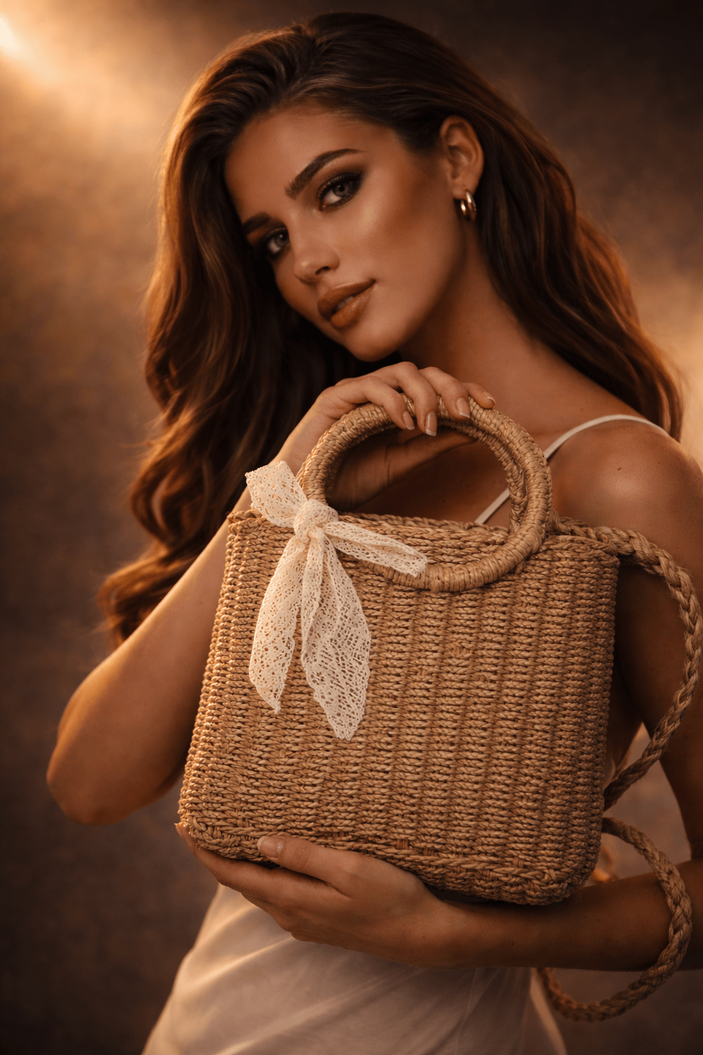 Minimalist Woven Straw Handbag with Bow – Effortless Summer Elegance