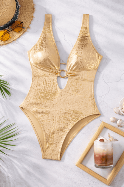 Metallic Color-Block One-Piece Swimsuit
