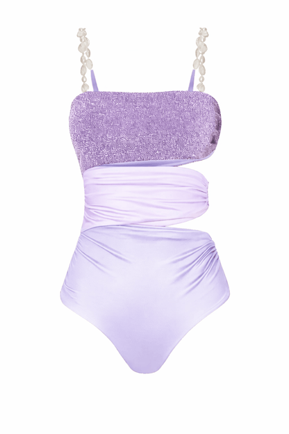 Elegant Purple One-Piece Swimsuit & Cover-Up Set
