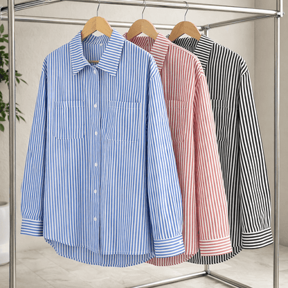 Relaxed Stripe Button-Up Cardigan Shirt