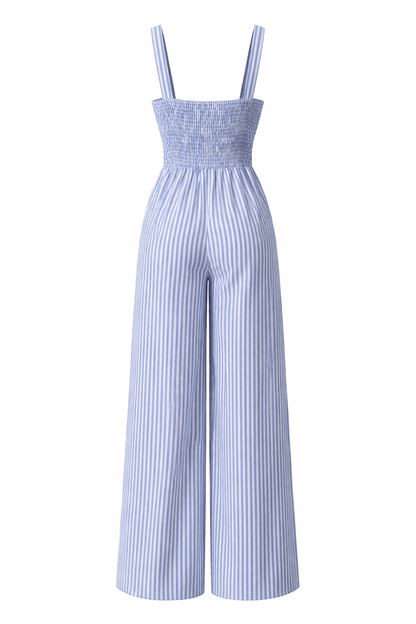 New Womens Striped V-Neck Jumpsuit With Straps