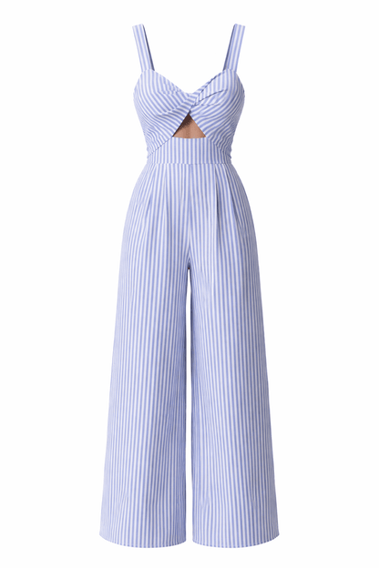 New Womens Striped V-Neck Jumpsuit With Straps