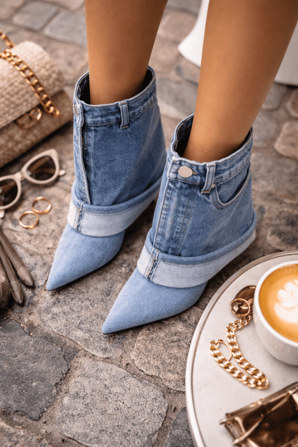 Denim Noir Stiletto Ankle Boots