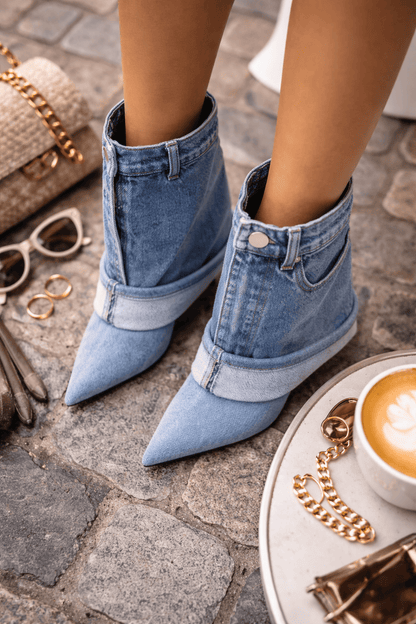 Denim Noir Stiletto Ankle Boots