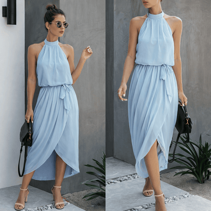Women's Cotton Halter Neck Irregular Midi Dress
