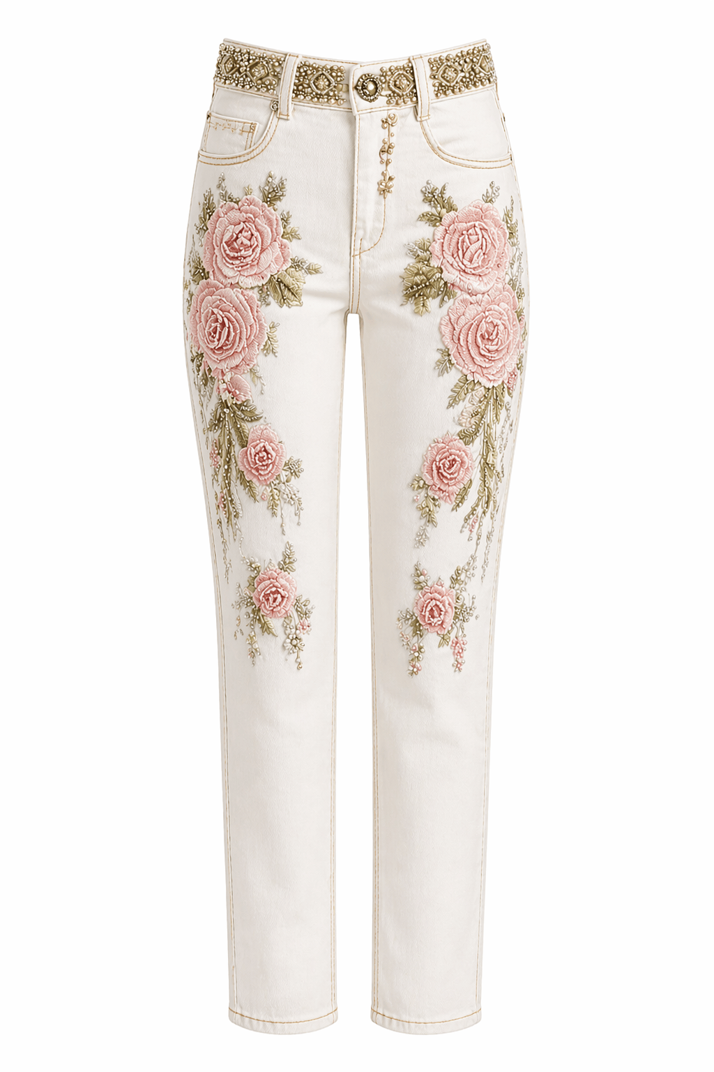 Boho Patchwork Floral Wide-Leg Jeans – Statement Pink Denim