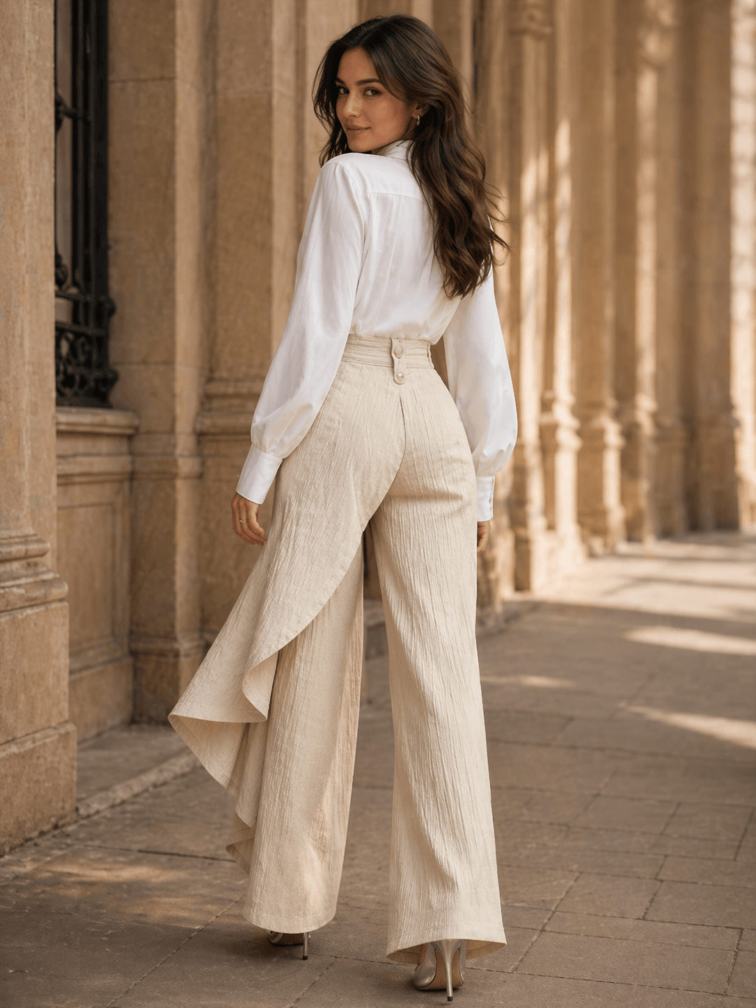 Elegant Pleated Wide-Leg Wrap Pants
