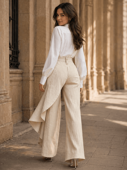 Elegant Pleated Wide-Leg Wrap Pants