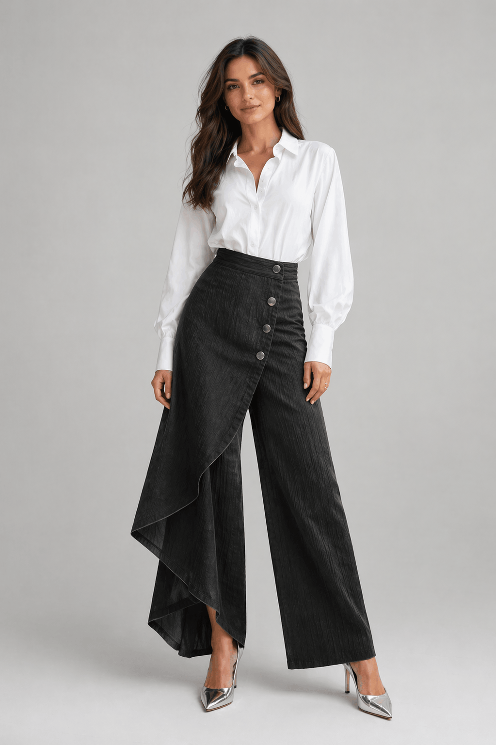 Elegant Pleated Wide-Leg Wrap Pants