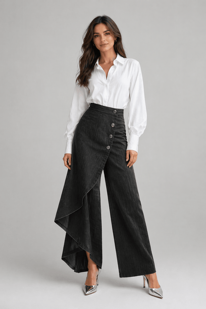 Elegant Pleated Wide-Leg Wrap Pants