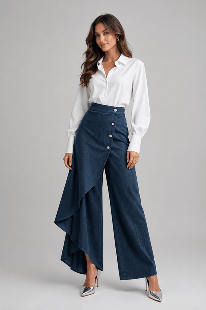 Elegant Pleated Wide-Leg Wrap Pants