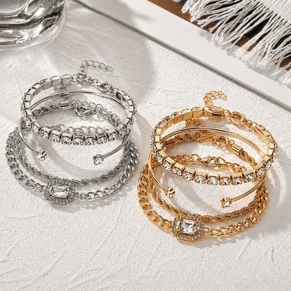 🕰️ Retro Geometric Four-Piece Bracelet Set