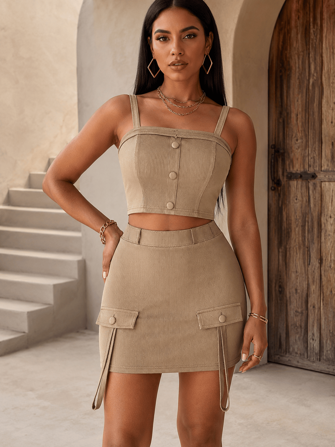 ✨ Mocha Muse Sleeveless Top & Skirt Set