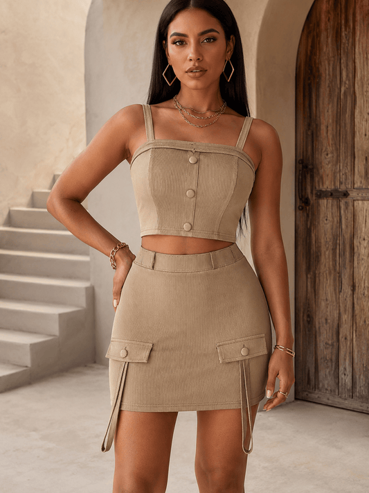 ✨ Mocha Muse Sleeveless Top & Skirt Set