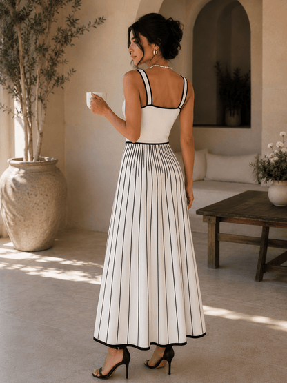 Retro Spaghetti Straps Stripes Patchwork Knitting Dress