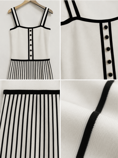 Retro Spaghetti Straps Stripes Patchwork Knitting Dress