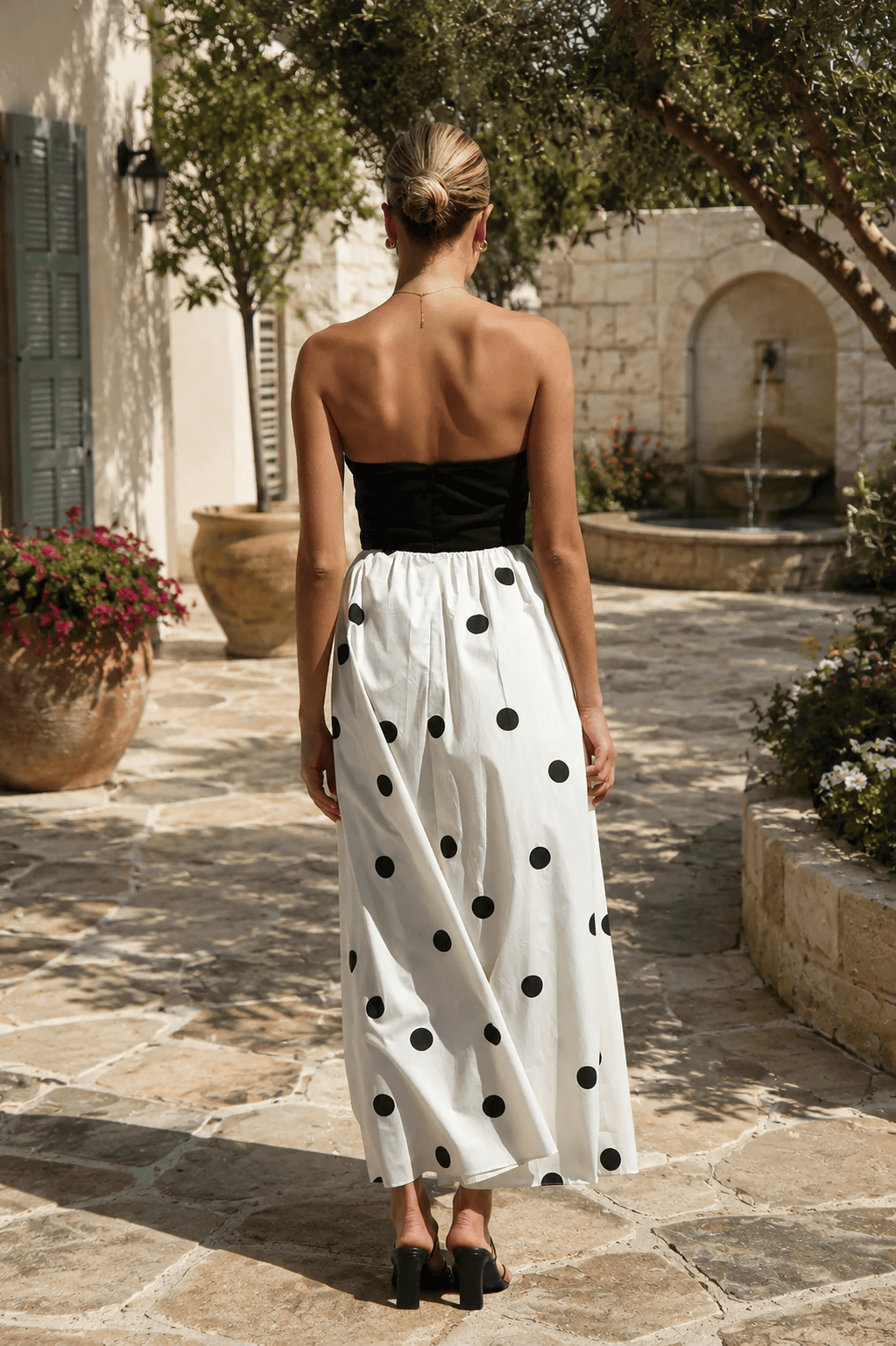 Polka-dot Print Patchwork Tube Maxi Dress