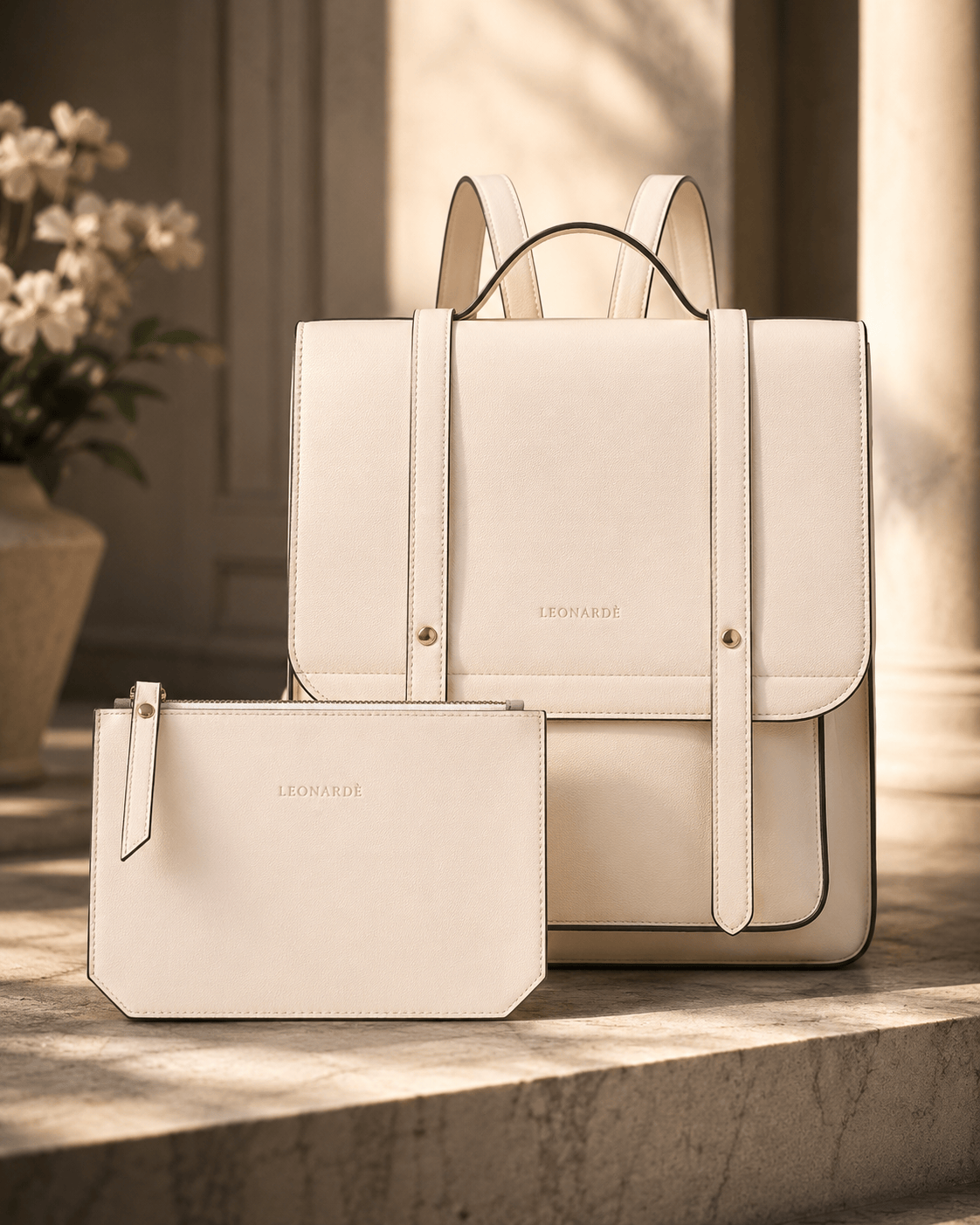 Minimalist PU Leather Backpack Set