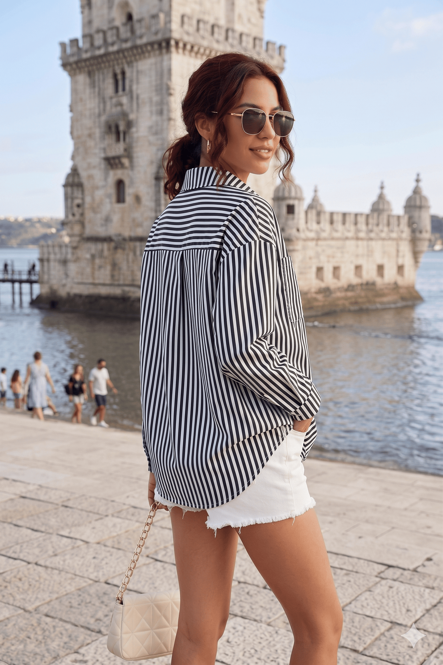 Relaxed Stripe Button-Up Cardigan Shirt