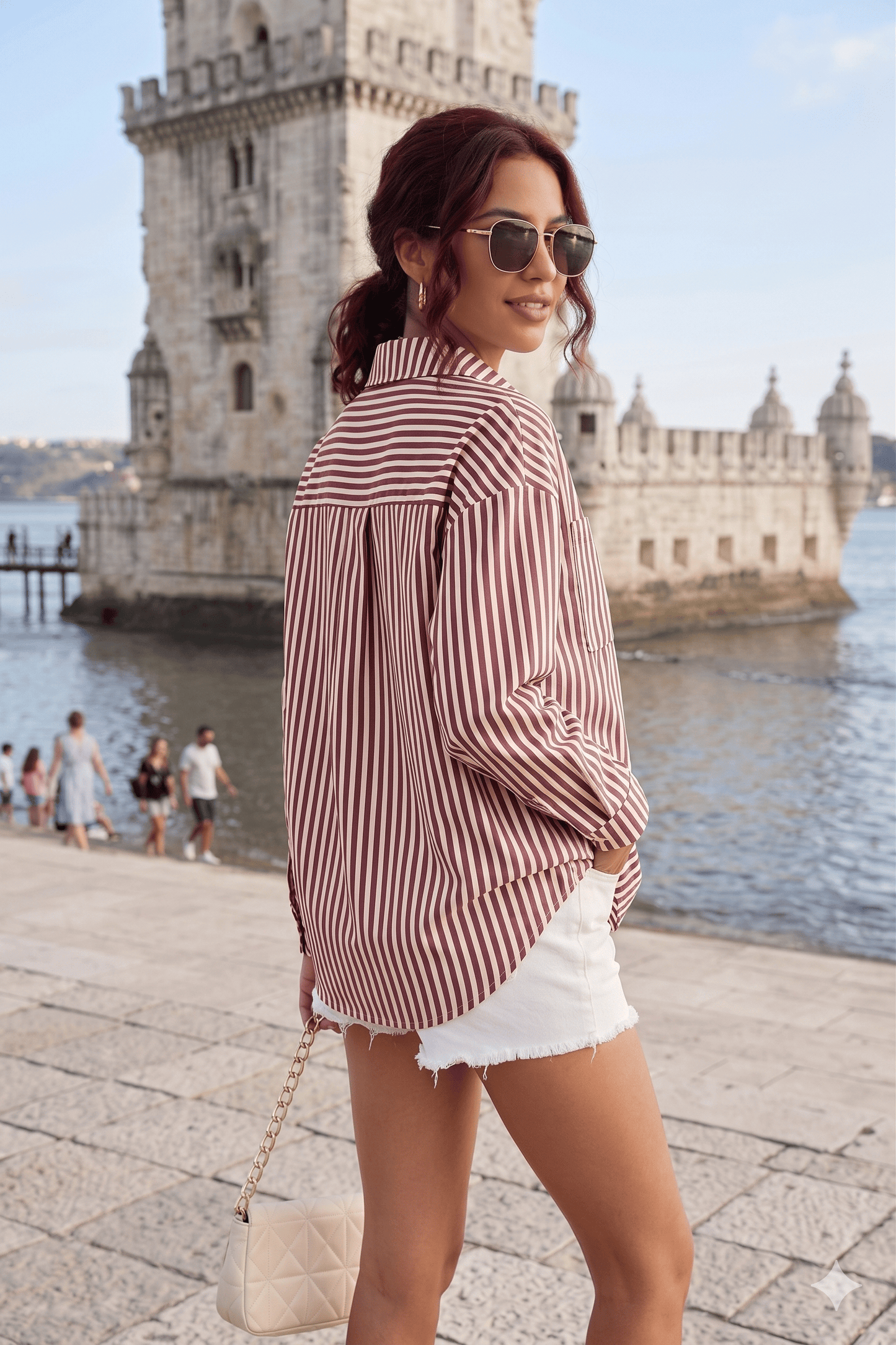 Relaxed Stripe Button-Up Cardigan Shirt