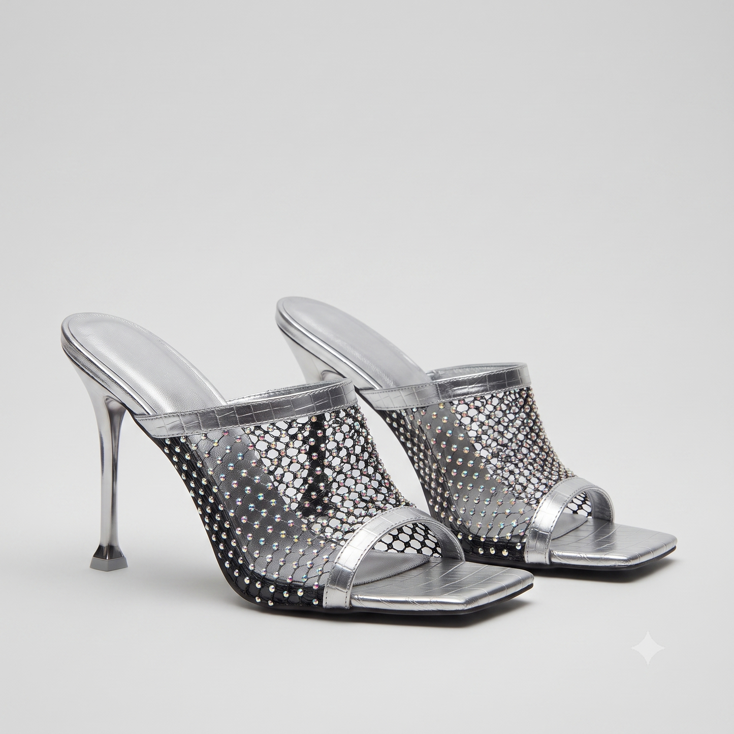 Glamorous Rhinestone Fish-Mouth Stiletto Mules