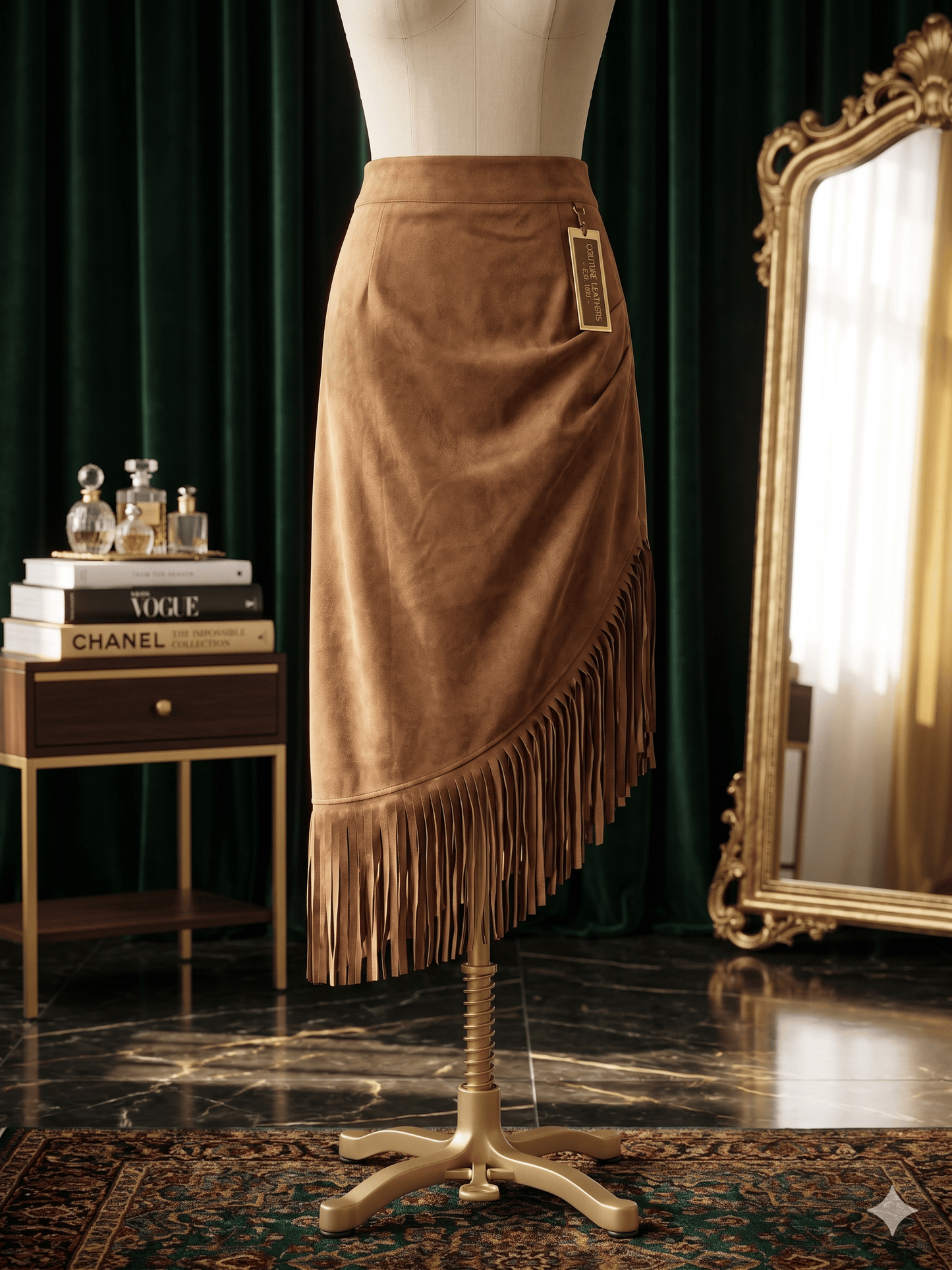 Caramel Fringe Elegance Midi Skirt