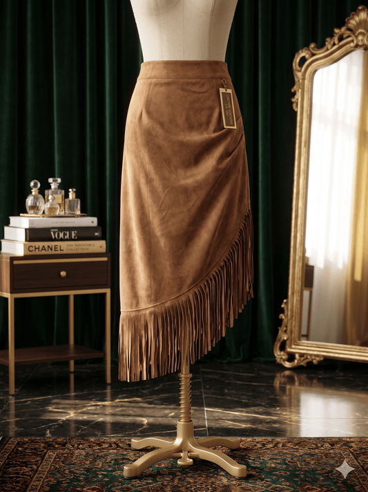 Caramel Fringe Elegance Midi Skirt