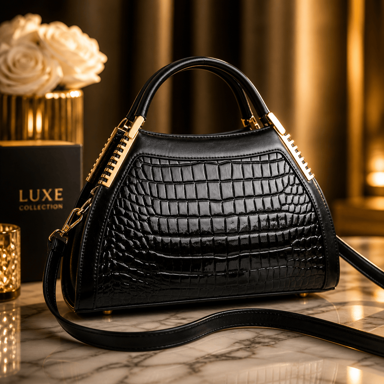 Crocodile Texture Top Handle Satchel Bag