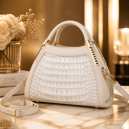 Crocodile Texture Top Handle Satchel Bag