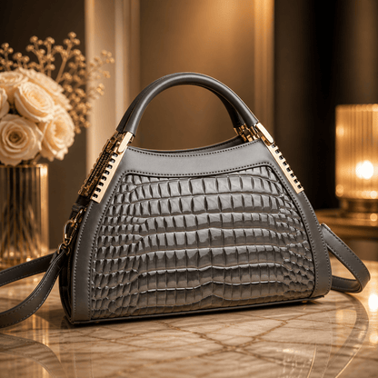 Crocodile Texture Top Handle Satchel Bag