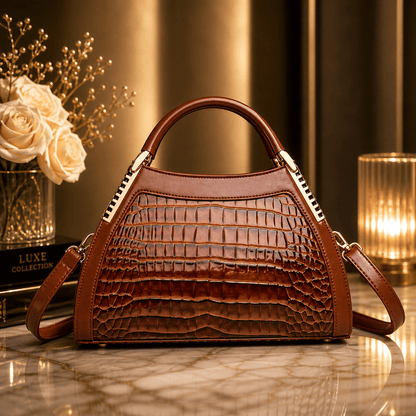 Crocodile Texture Top Handle Satchel Bag