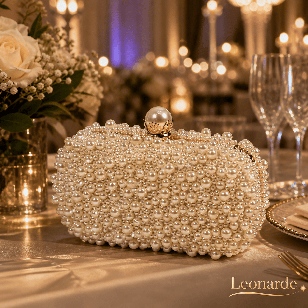 Elegant Satin Box Clutch with Pearl Accent