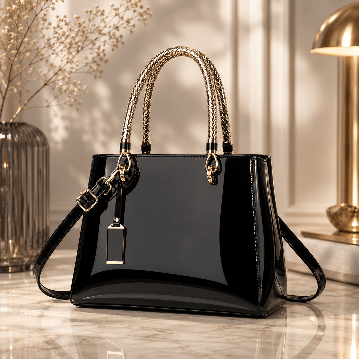 Glossy PU Leather Fashion Tote Handbag