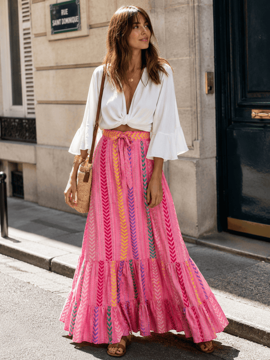 Rose Allure Lace-Up Maxi Skirt