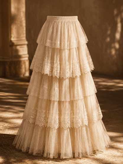 Graceful Layers High-Waist Tiered Midi Skirt
