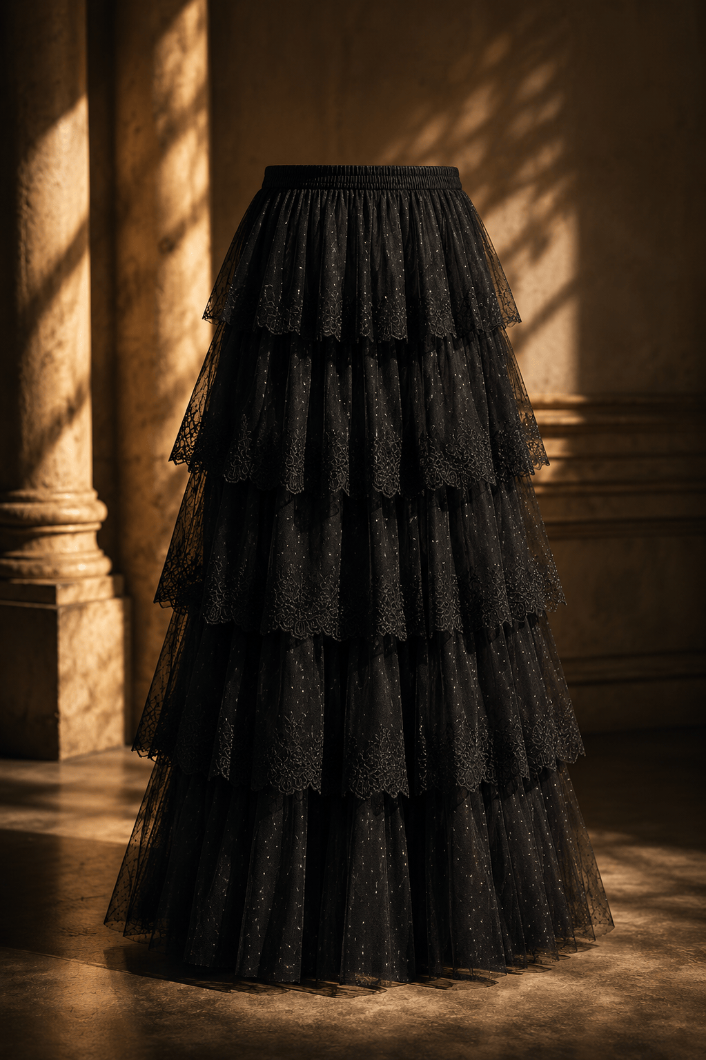 Graceful Layers High-Waist Tiered Midi Skirt