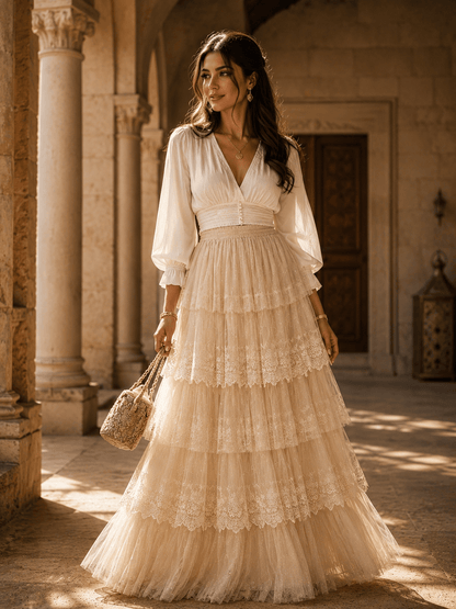 Graceful Layers High-Waist Tiered Midi Skirt