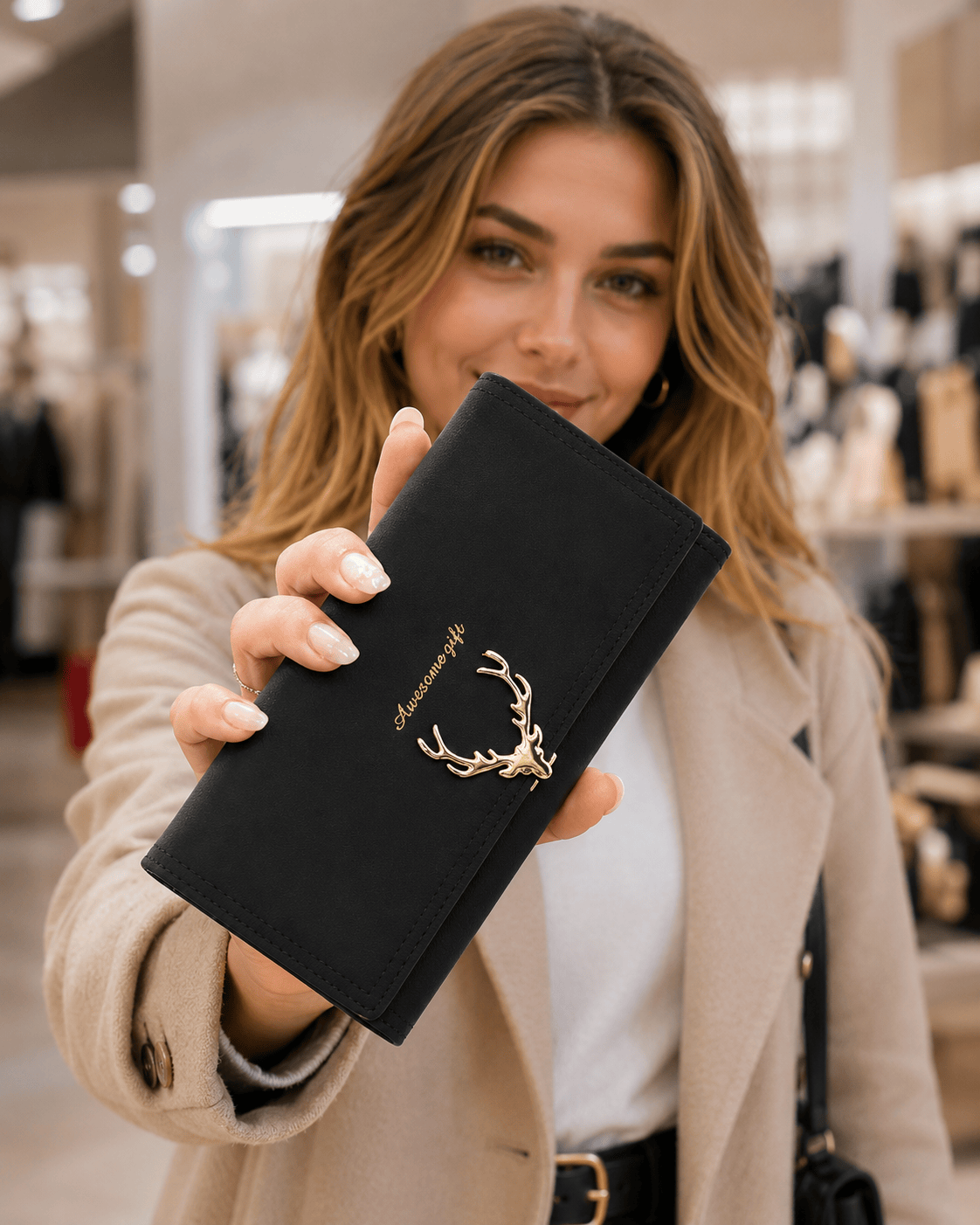 Elegant Deer Accent PU Leather Wallet