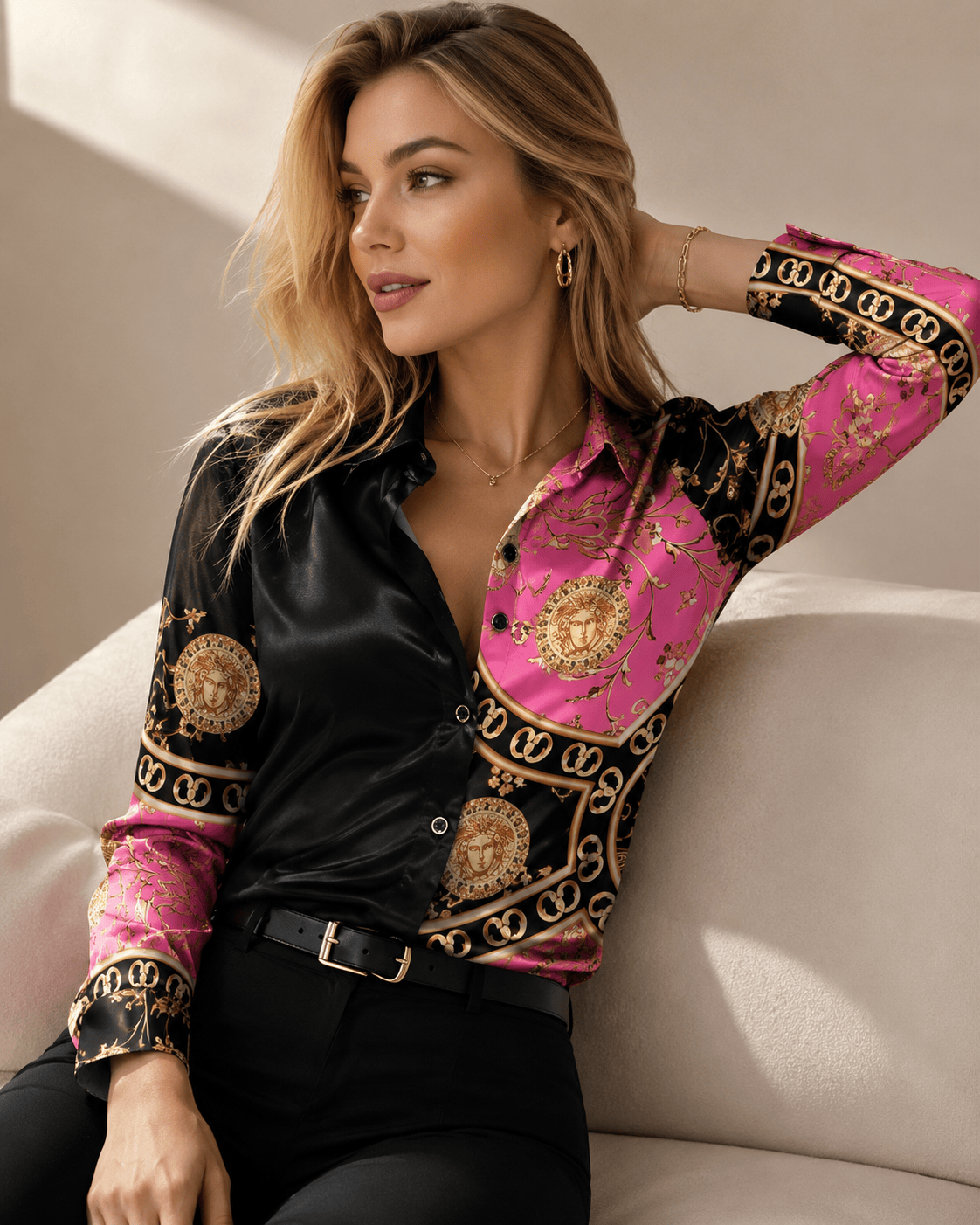 Elegant Printed Patchwork Blouse