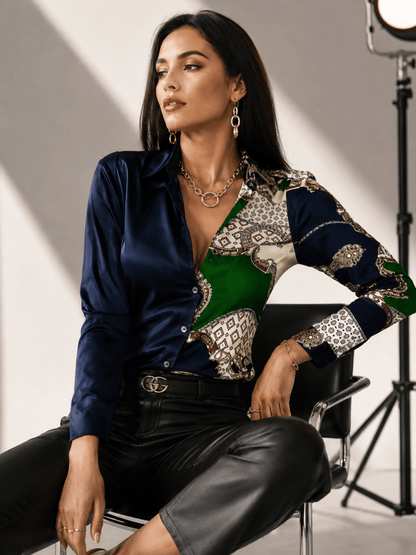 Elegant Printed Patchwork Blouse