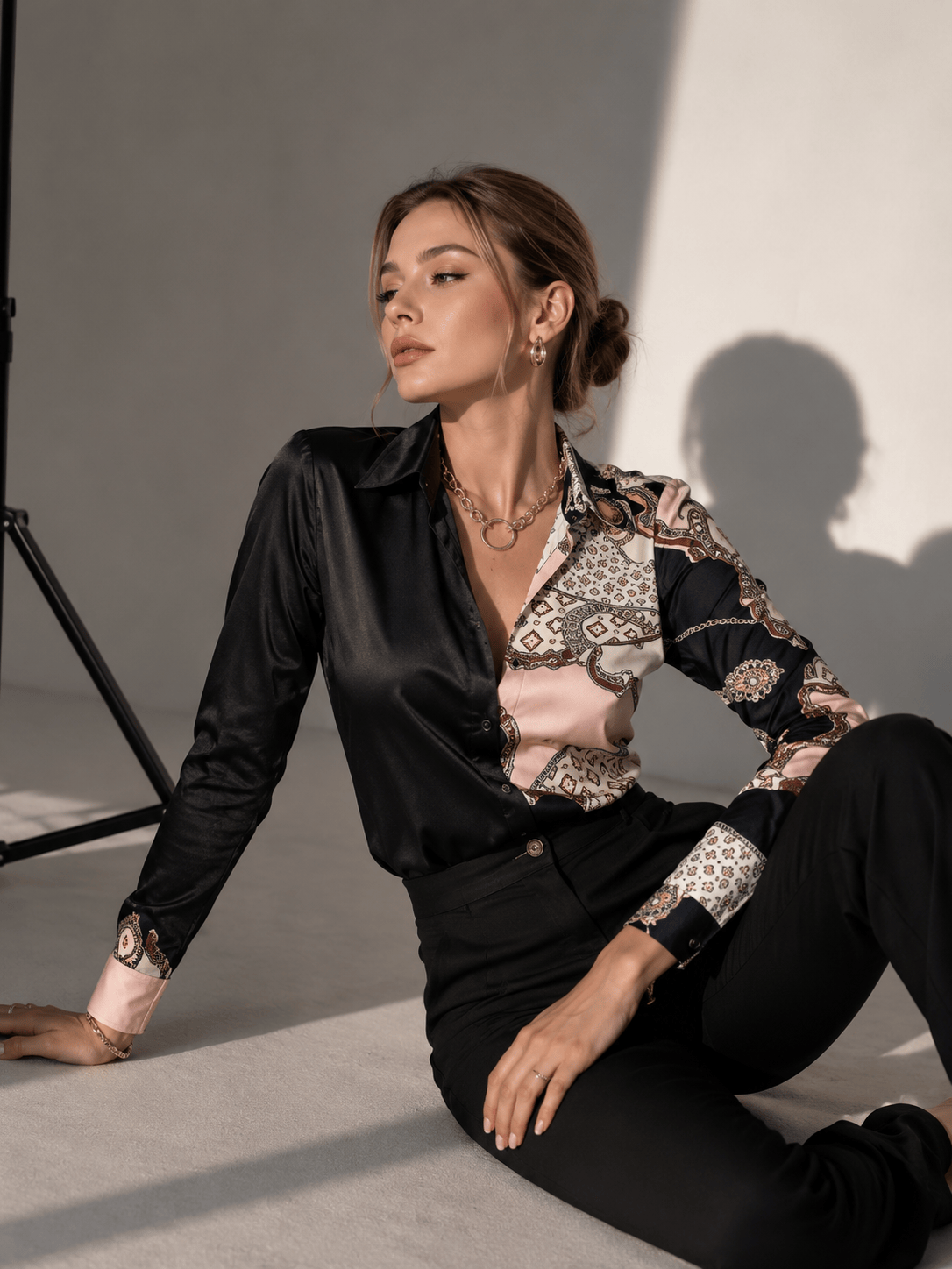 Elegant Printed Patchwork Blouse
