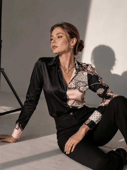 Elegant Printed Patchwork Blouse