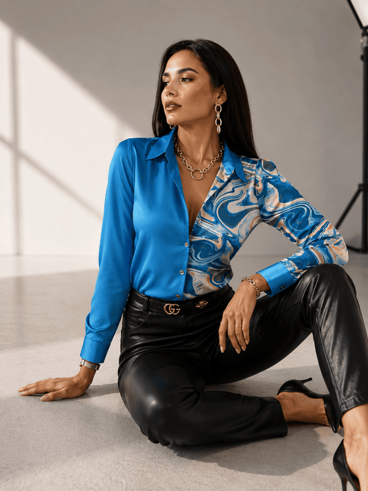Elegant Printed Patchwork Blouse