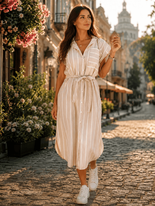 Women's Sleeveless Striped Dress Lace-up Striped