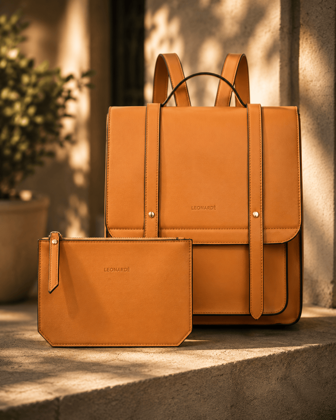Minimalist PU Leather Backpack Set