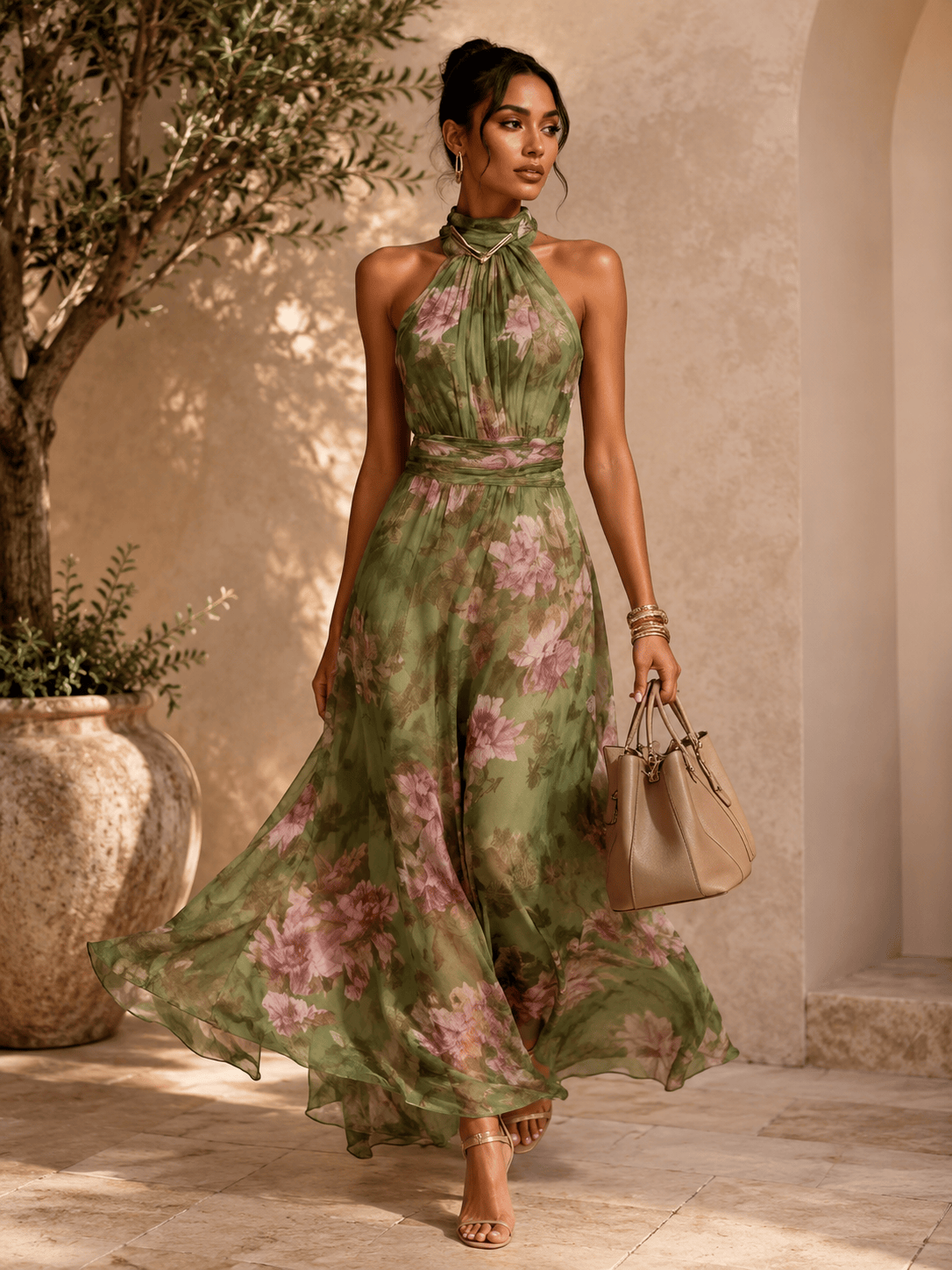 Resort-style Waist-cinching Figure-flattering Dress