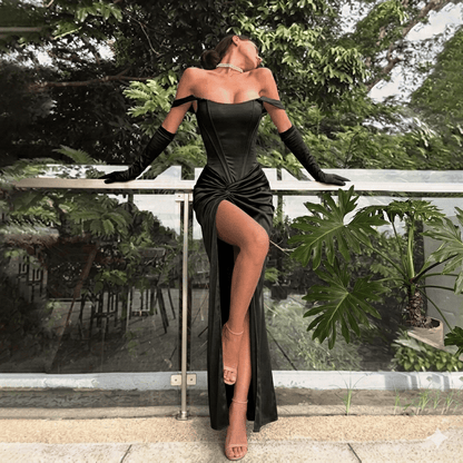 Socialite Style Temperament Waist-controlled Twisted Split Satin Long Dress