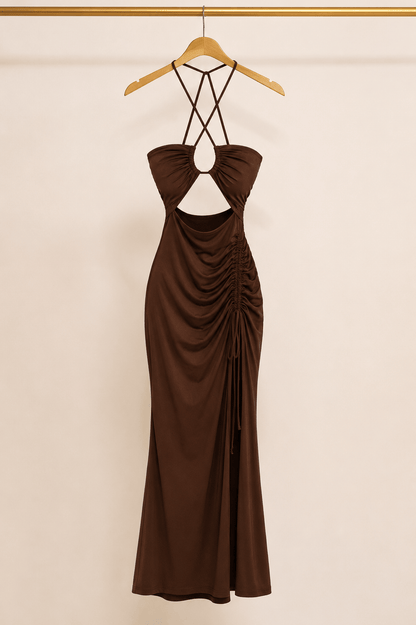 HLight Luxury Temperament  Chest Hollow Out Back Halter Dress
