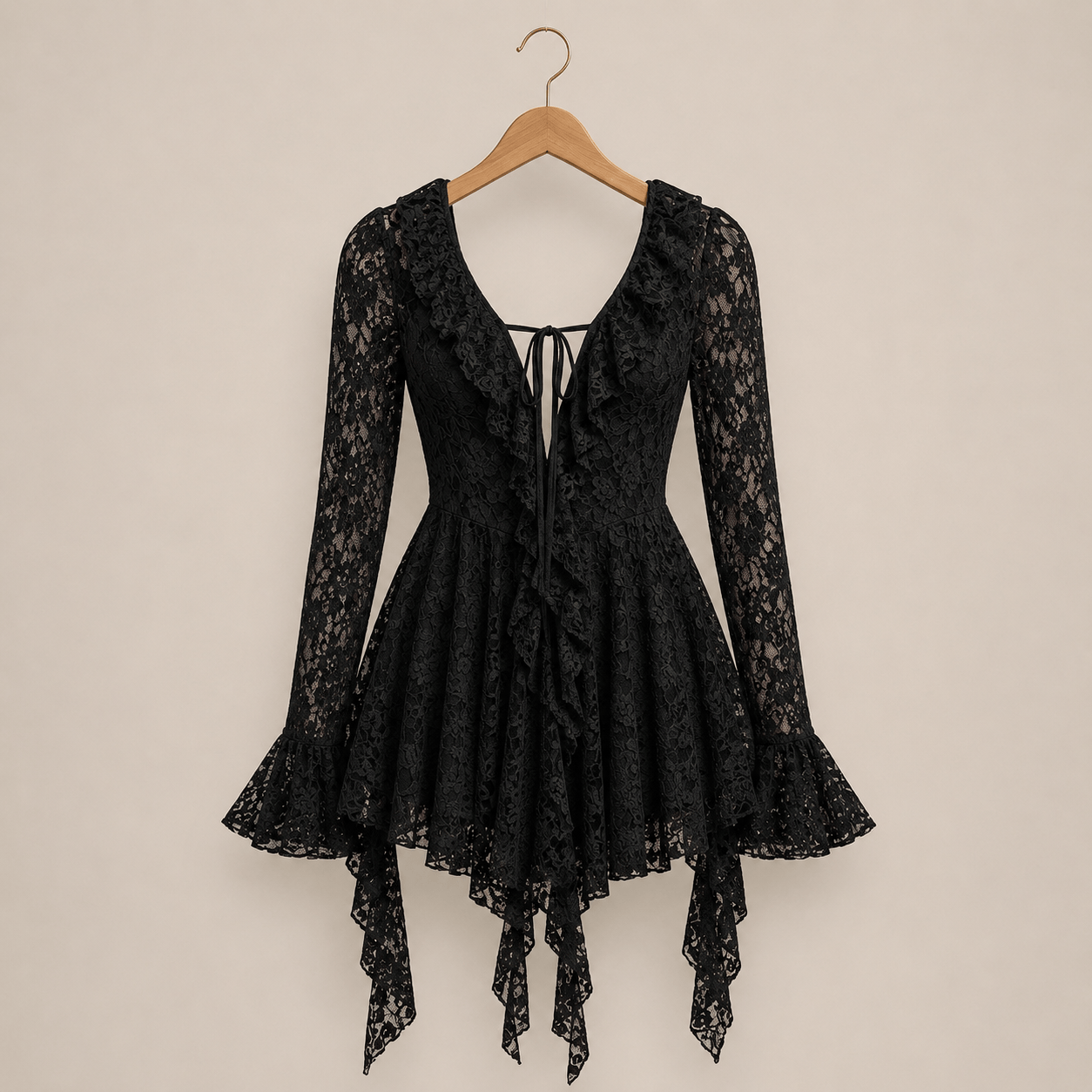 Womens Solid-Color Lace Short Sleeve Mini Dress