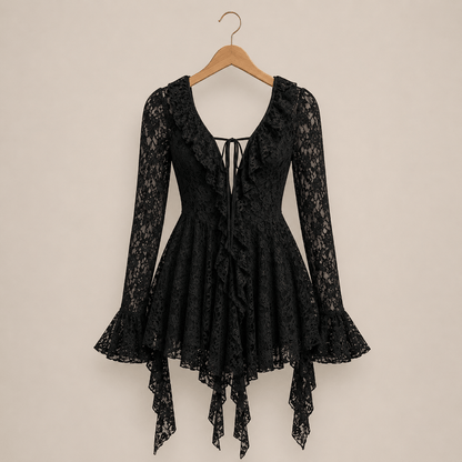 Womens Solid-Color Lace Short Sleeve Mini Dress